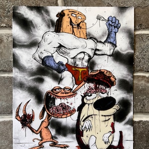 Brain Stew- Dark Art Print, Cartoon Wall Art, Dog and Cat Decor, PTM