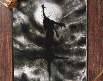 Witch Moon- 5x7 Dark Art Print, Witchcraft, Satanic Decor, Gothic Home, Junji Ito
