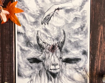 Baphomet Blood- 8x10 Dark Art Print, Satanic Wall Decor, Goat Skull, Witchy Poster, Ritual, Coven