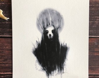 Ockult konst - 8x10 mörk surrealism, gotisk väggdekor, satanisk Baphomet, mörkt konstverk