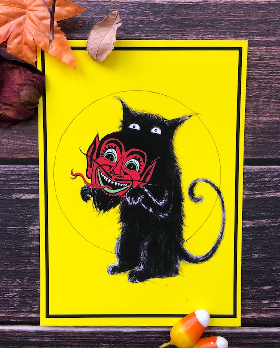 Nine Lives 5x7 Fine Art Print Vintage Halloween Black Cat - Etsy