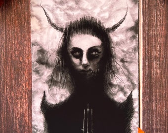Lady Krampus-5x7 Dark Art Print, Gothic, Witchcraft, Krampus Folklore, Satanic,