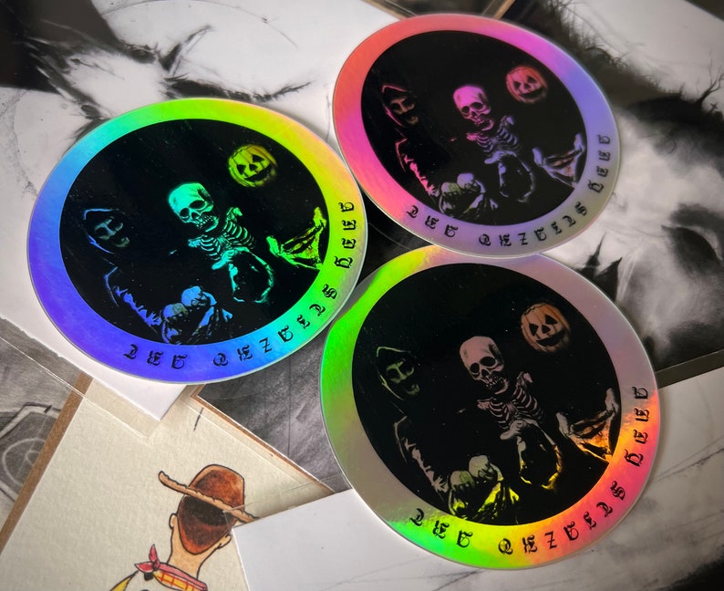 Silver Shamrock Sticker Holographic-Halloween Season of the Witch, Circle Stickers, Vinyl Sticker, Pumpkin Decal, Skeleton Sticker image 2