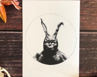 Frank- 8x10 Dark Art Print, Gothic Artwork, Cult Film Art, Frank the Bunny, Rabbit Wall Hanging