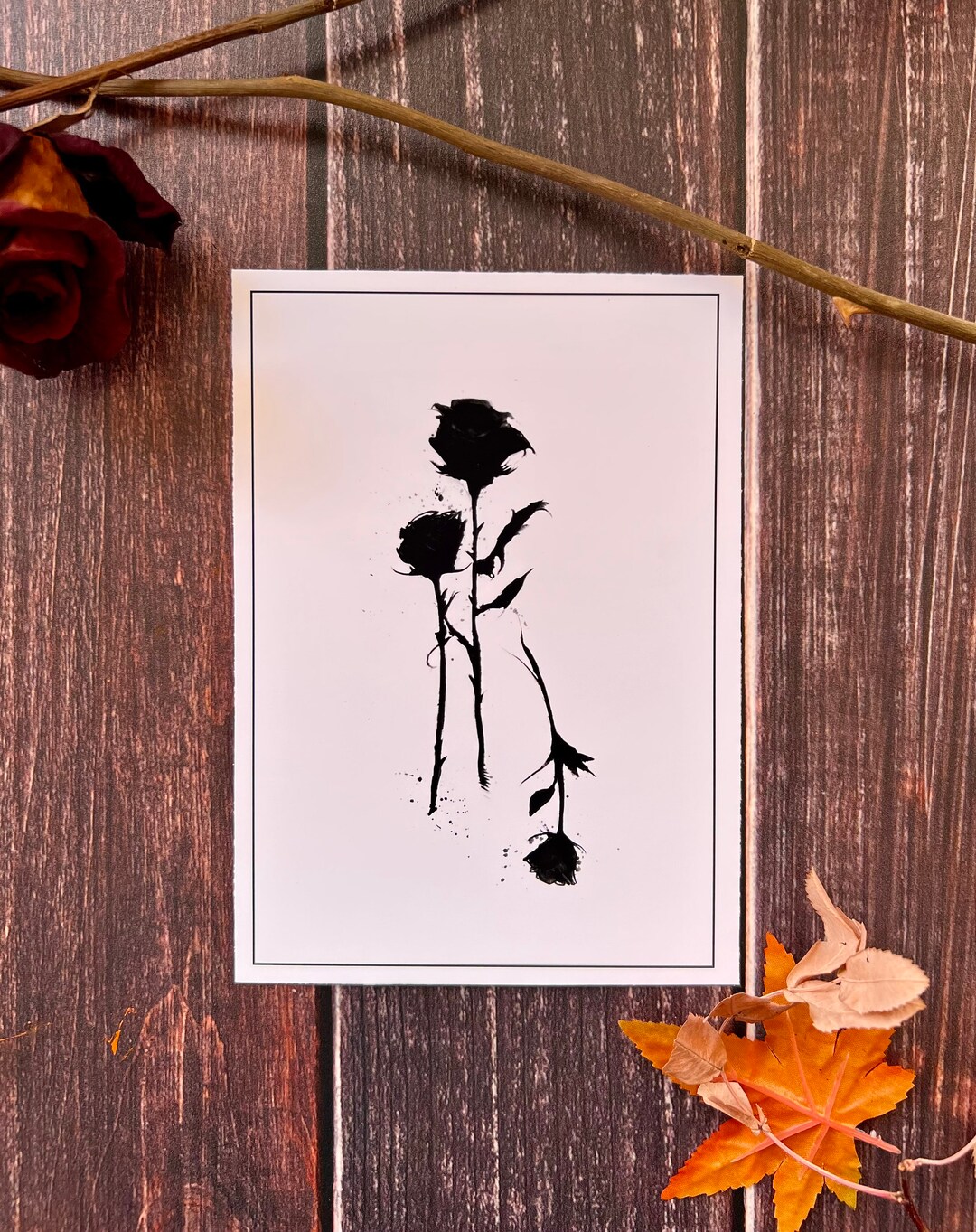 Satanic Roses Black Rose- 5x7 Dark Art Print, Gothic Wall Decor, Satanic Wall Hanging ...