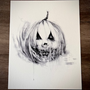 Pumpkin- 8x10 Dark Art Print, Halloween Decor, Baphomet, Gothic Home, Satanic, Witchcraft