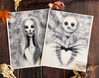 Jack and Sally Print Bundle-8x10 Dark Art, Nightmare Before, Christmas Wall Decor, Gothic Poster, Satanic Wall Hanging, Fairytale Wall Art