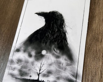 Murderous Echoes- 5x7 Dark Art Print, Raven Wall Art, Crow Poster, Occult Wall Decor, Gothic Romance,