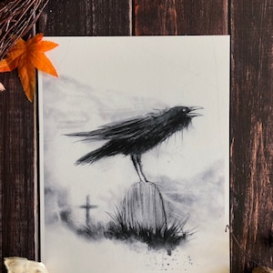 Death Omen Crow - Dark Artwork Print, Gothic Illustration, Witchy Wall Decor, Raven Skull