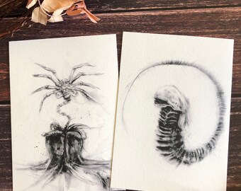 Aliens Xenomorph Print Bundle-Chestburster, Facehugger, Gothic Home Decor, Sci Fi Horror Movie Poster, Wall Art Print Collection