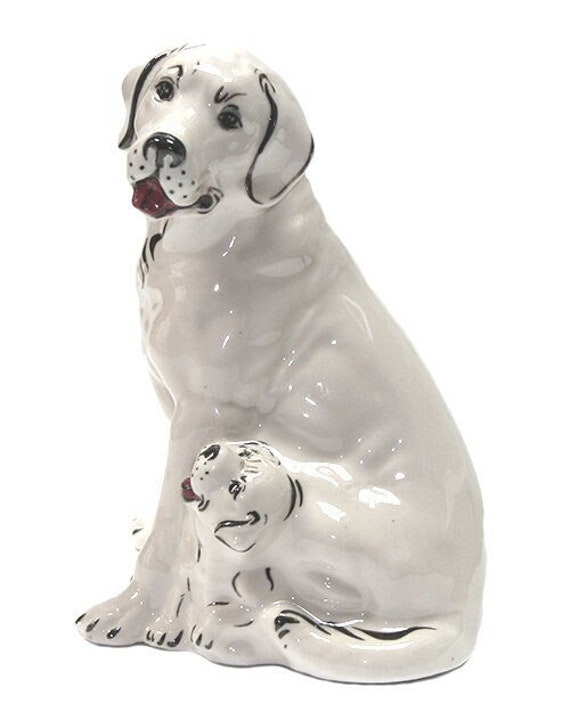 A Labrador with a puppy. Porcelain statue Etsy