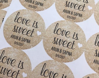 Love is Sweet, Wedding Stickers, Wedding Favors, Wedding Favor Stickers, Custom Stickers, Love is Sweet Stickers, 20StickersLC