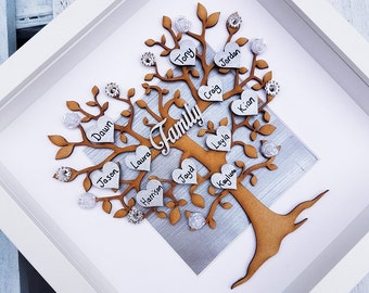 Albero genealogico cornice | Foto di famiglia regalo | Grigio arredamento casa famiglia arredamento | personalizzato di cuori | Dono del padre | Nonni, festa della mamma regali