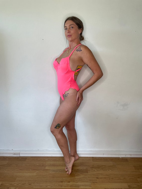 Neon Pink Scalloped Edge Swimsuit