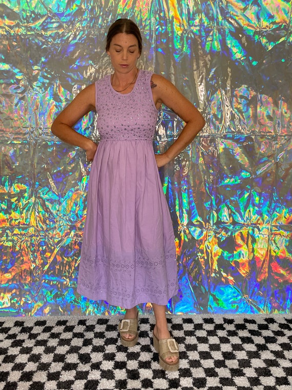 Lavender Sequin Smocked Midi Dress