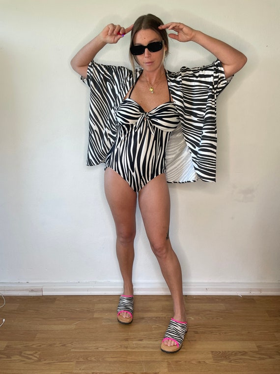 1980s Avon Fashions Zebra Swim Set