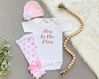 New To The Crew Baby Outfit, Baby Girl Outfit, Newborn Baby Girl Outfit, Baby Girl Take Home Outfit, Baby Girl New To The Crew Bodysuit