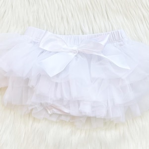 Baby Girl Full Ruffle Tutu Bloomer- Baby Girl White Chiffon Ruffle Diaper Cover- White Baby Bloomers- Baby Shower Gift For Girl- Ruffle Bum
