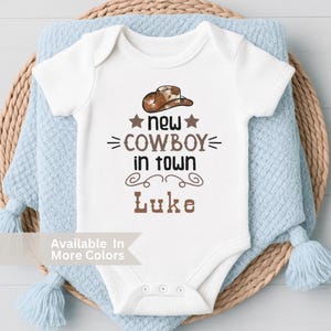 Custom New Cowboy In Town Baby Bodysuit- Baby Boy Cowboy Bodysuit- Western Baby Clothing- Cowboy Baby Shower Gift- Rodeo Newborn Bodysuit