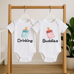 Drinking Buddies Twin Baby Bodysuit- Set Of 2 Twin Baby Bodysuits- Funny Twin Baby Bodysuits- Twin Baby Gift- Gift For Twin Baby Shower