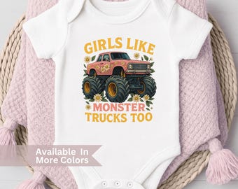 Girls Like Monster Trucks Too Shirt - Pink Trucker Girl Toddler Tee