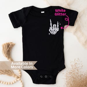 Baby Girl Rock On Bodysuit: Glitter Skeleton Hand, Goth Punk Style