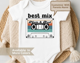 Personalized Retro Cassette Bbay Bodysuit and Custom Name Mixtape Newborn Outfit