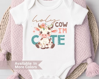 Highland Cow Baby Bodysuit – Western Farm Animal Holy Cow Newborn Outfit