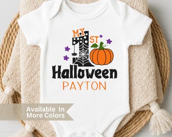 Personalized My First Halloween Baby Bodysuit and Custom Name Spooky Infant Outfit