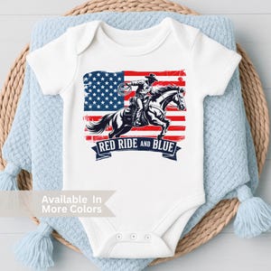 Red Ride And Blue Baby Bodysuit- Western 4th Of July Baby Bodysuit- Rodeo Baby Boy Bodysuit- American Cowboy Toddler Boy Shirt- 4th Of July