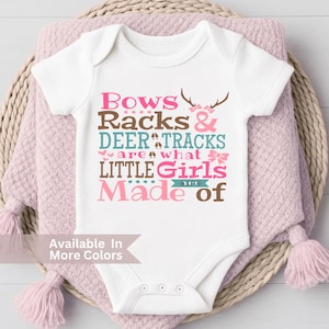 Bows Racks And Deer Tracks Baby Girl Bodysuit - Hunting Baby Shower Gift - Camo Newborn Girl Outfit - Future Hunter Toddler Shirt
