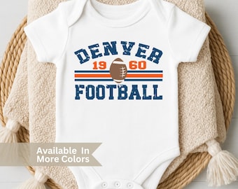Denver Football Baby Bodysuit - Retro Broncos Toddler Shirt - Newborn Orange and Blue Outfit