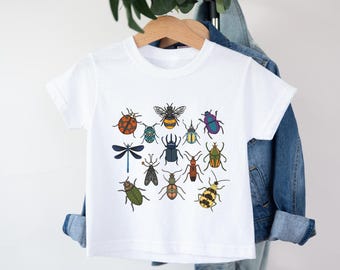 Retro Entomology Toddler Boy Shirt - Colorful Insect Variety Kids Tee