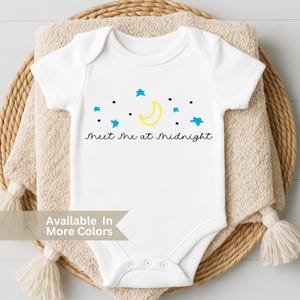 Meet Me At Midnight Baby Bodysuit- New Baby Gift- Funny Newborn Bodysuit- Cute Unisex Baby Gift- Baby Announcement Bodysuit- Infant Newborn