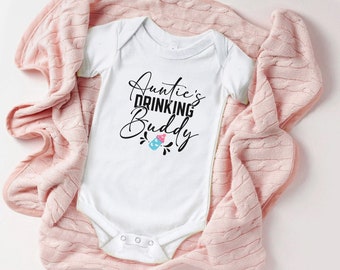 Aunties Drinking Buddy Baby Bodysuit, Cute Auntie Baby Bodysuit, Funny Baby Shower Gift From Aunt, Cute Auntie Baby Bodysuit, New Aunt Gift