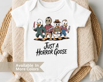 Just a Horror Goose Baby Bodysuit and Halloween Goose Toddler Tee