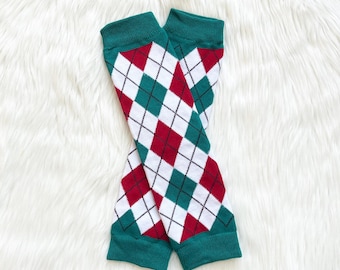 Baby Christmas Leg Warmers - Red, Green & White Chevron - Unisex