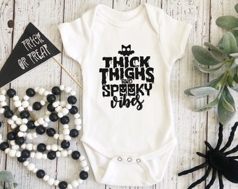 Thick Thighs and Spooky Vibes Bodysuit, Halloween Baby Bodysuit, Fall Baby Bodysuit, Chunky Thighs and Spooky Vibes Bodysuit, Spooky Season