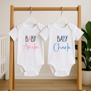 Baby A Baby B Twin Bodysuits- Set Of 2 Custom Twins Baby Bodysuits- Baby Shower Gift For Twins- Twins Newborn Gift- Funny Twin Bodysuits