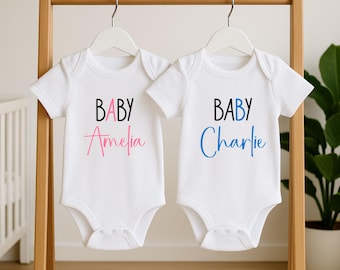 Baby A Baby B Twin Bodysuits- Set Of 2 Custom Twins Baby Bodysuits- Baby Shower Gift For Twins- Twins Newborn Gift- Funny Twin Bodysuits