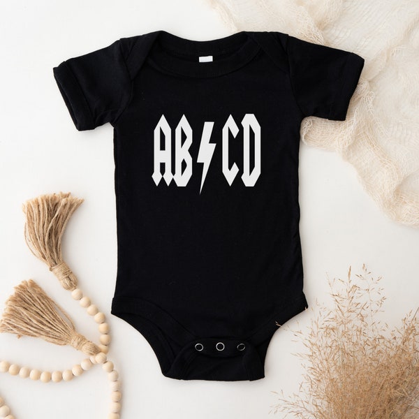 ABCD Baby Bodysuit, Rock N Roll Baby Boy Outfit, Classic Rock Baby Bodysuit, Band Baby Tee Bodysuit, ACDC Baby Bodysuit, ABCD Retro Baby Boy