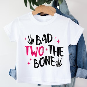 Bad Two The Bone- Toddler Girl Birthday Shirt- Pink Bad 2 The Bone 2nd Birthday Girl- Rock On Skeleton- Girl Second Birthday Gift