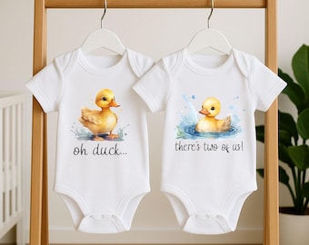 Set Of 2 Twin Baby Bodysuit- Oh Duck There&#39;s Two Of Us Twin Baby Clothing- Twin Baby Shower Gift- Funny Matching Twin Bodysuits- Twin Reveal