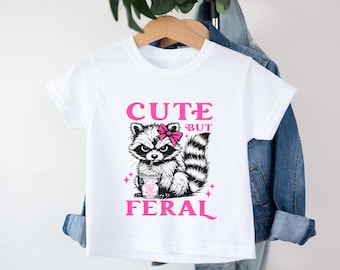 Cute But Feral Raccoon Toddler Girl Shirt and Trash Panda Baby Bodysuit