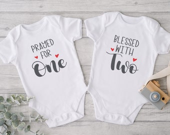 Twins Announcement, Prayed For One Blessed With Two Pregnancy Announcement Bodysuit, Twin Baby Reveal Bodysuit, IVF Baby, Twins Baby Gift