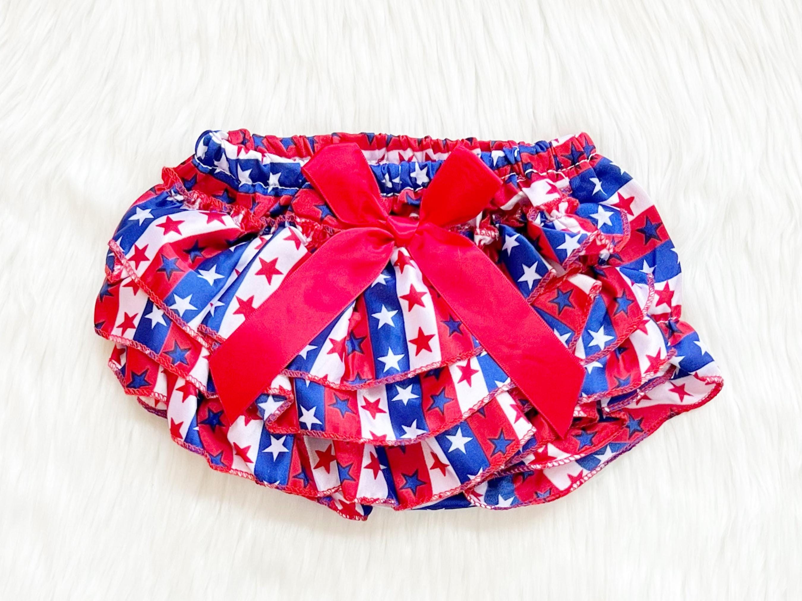 Baby Girl 4th of July Bloomers - Red White Blue Diaper Cover Infant Bummies