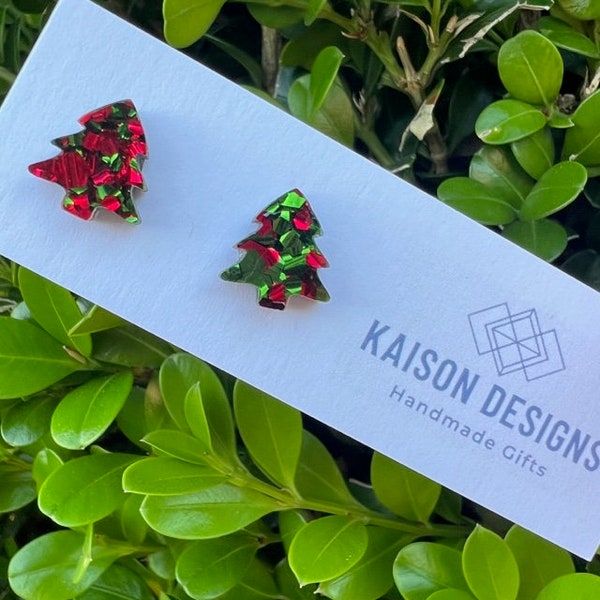 Mini Red and Green Christmas Tree Studs