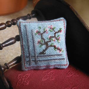 Dollshouse CHART - &#39;Oriental Cherry Blossom&#39;  cushion -  1/12th scale miniature needlework