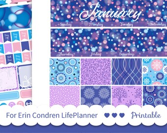 JANUARY MONTHLY KIT Glitter Monthly Sticker Kit for 2018 Erin Condren Planner printable New Year planner Cut file stickers