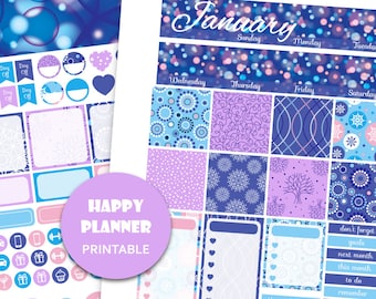 JANUARY MONTHLY KIT 2018 Happy Planner printable January stickers Winter planner stickers Glitter planner kit hp stickers